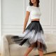 thumbnail image 3 of Falda de Alta Cintura Elástica de las Mujeres Falda Asimétrica en Capas de Cintura Alta con Diseño de Gradiente, Tela Suave Transpirable Midi Casual para el Verano, 3 of 7