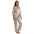 thumbnail image 3 of Women's Summer Satin Pajama Set Short Sleeve V Neck T-shirt with Long Pants 2 Piece Sleepwear Loungewear Pjs Set Soft PJs, S-2XL, 3 of 7