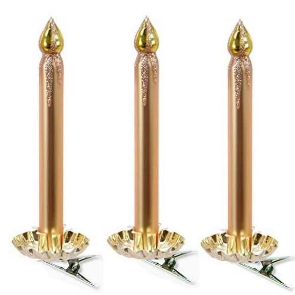 Glass Candle Clip Ornament Christmas Tree Decorations, Set of 3 Gold Candles