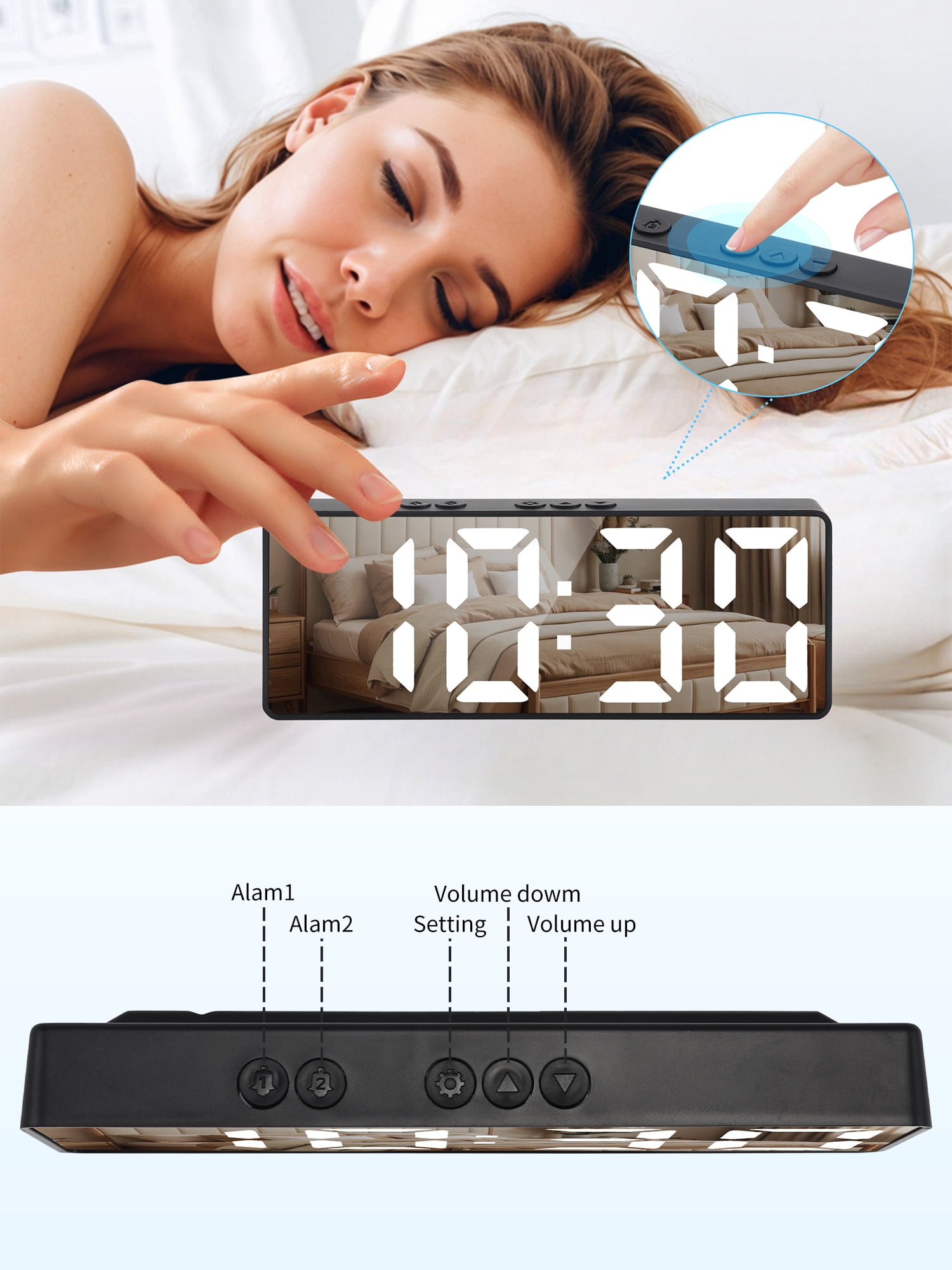 Unique Bargains LED Alarm Clock Black Housing and Black Lens 6.3"L x 1.2"W x 2.4"H