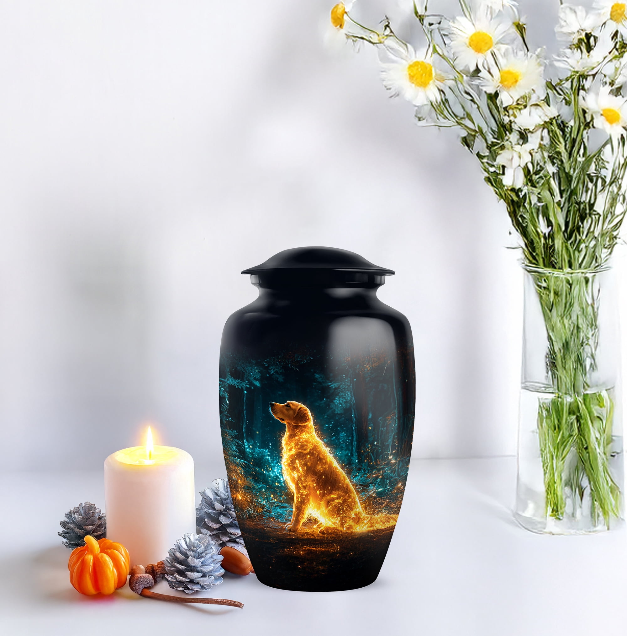 Dog Cremation Urn For Human Ashes For Mom And Dad, Funeral Urns For Ashes Adult Female, Black Cremation Urns For Adult Men, Large Decorative Urn For Male, 10 Inch