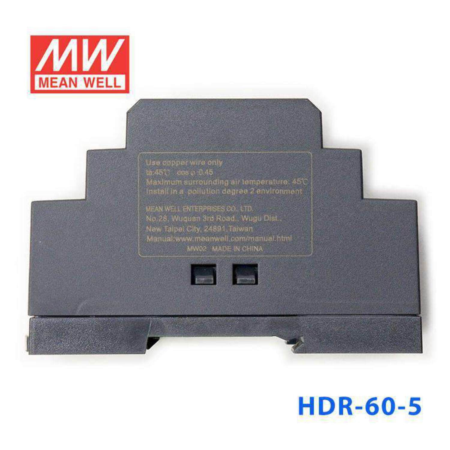 Mean Well HDR-60-5 Ultra Slim Step Shape Power Supply 60W 5V - DIN Rail