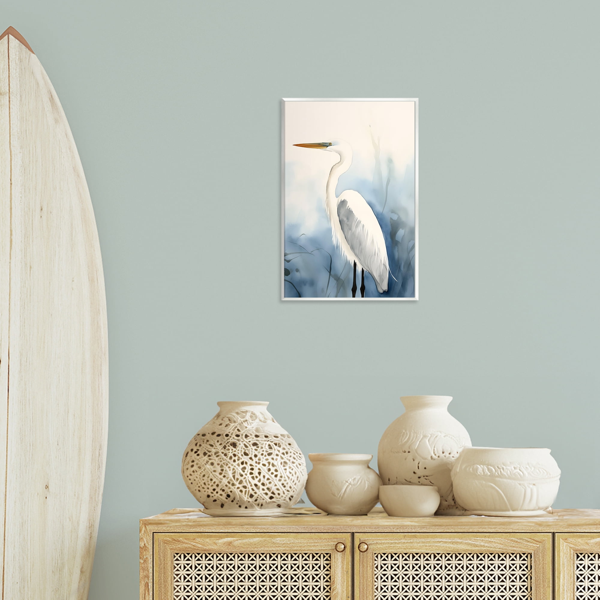 Stupell Industries Egret Beach Bird Animals & Insects Painting Unframed Art Print Wall Art, 13 x 19