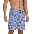 thumbnail image 2 of Naloa Blue And White Flowers Men's Short Pajama Pants, Pj Shorts, Lounge Comfort Shorts-4X-Large, 2 of 6