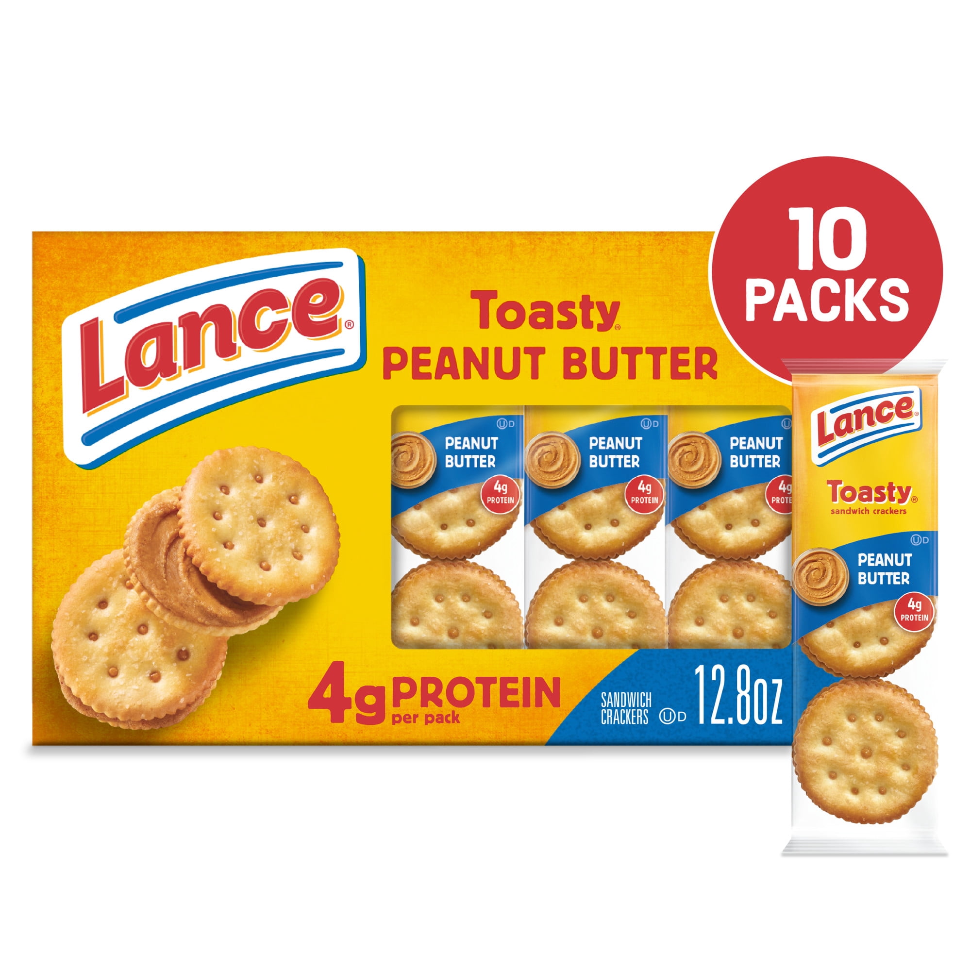 Lance Sandwich Crackers, Toasty Peanut Butter, 10 Individually Wrapped Packs, 6 Sandwiches Each