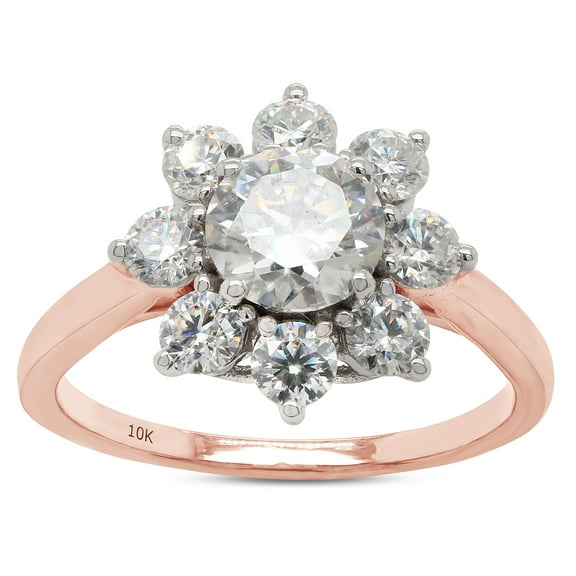 1 1/2 ct. t.w Center 6MM Round Cut Lab Created Moissanite Diamond Halo Flower Engagement Ring For Women In 10K Solid Rose Gold (G-H Color, VVS1 Clarity, 1.50 Cttw)-4