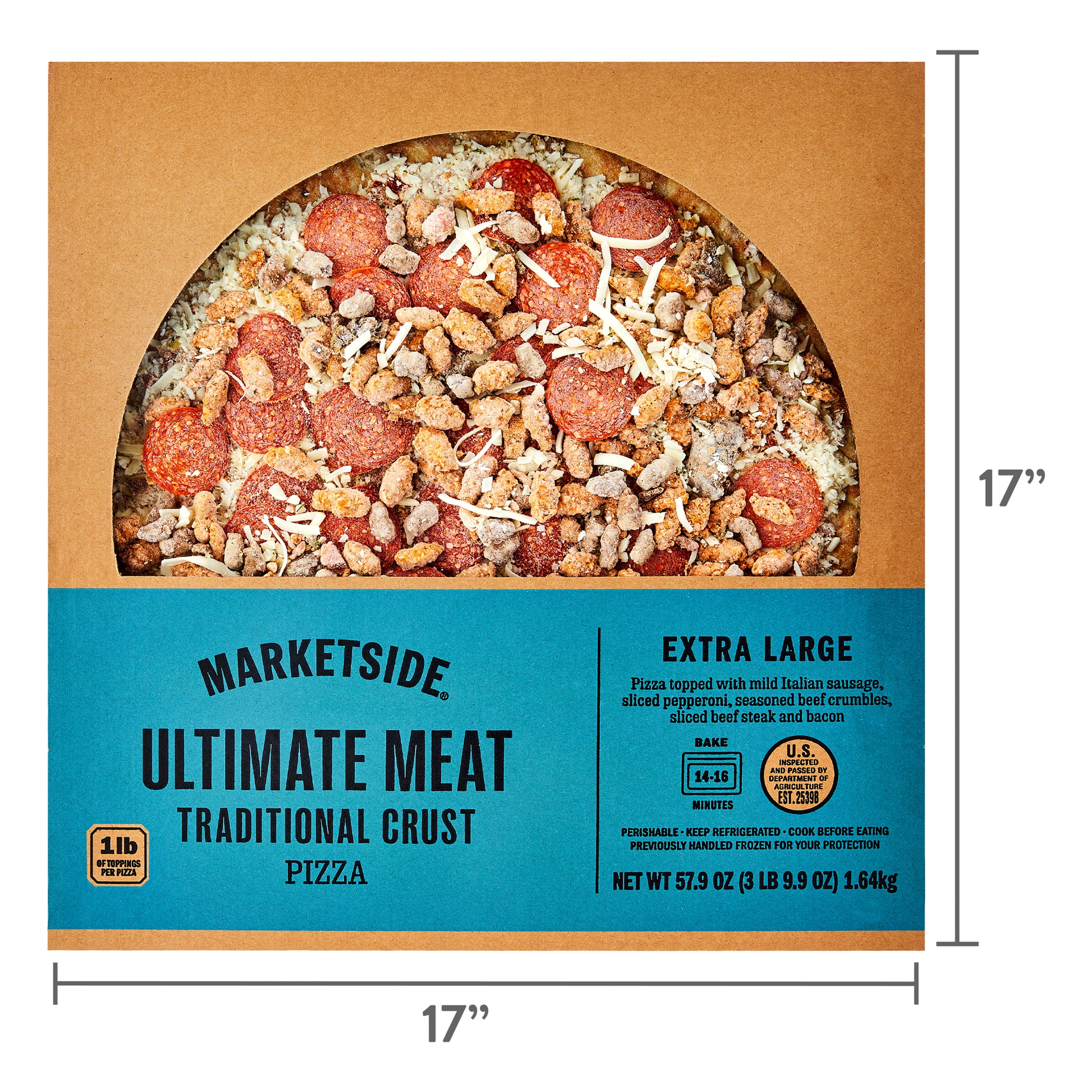 Marketside Ultimate Meat Pizza with Traditional Crust, Marinara Sauce, Extra Large, 16 Inch, Fresh