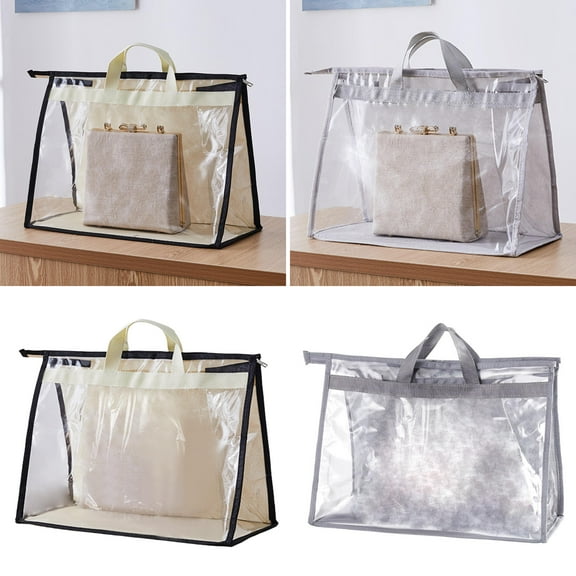 Limei 1 Pack Handbag Organizer Dust Bags Transparent Hanging Purse Organizer Wallet Storage Bag for Hanging Closet with Handle and Zipper Handbag-Grey,S