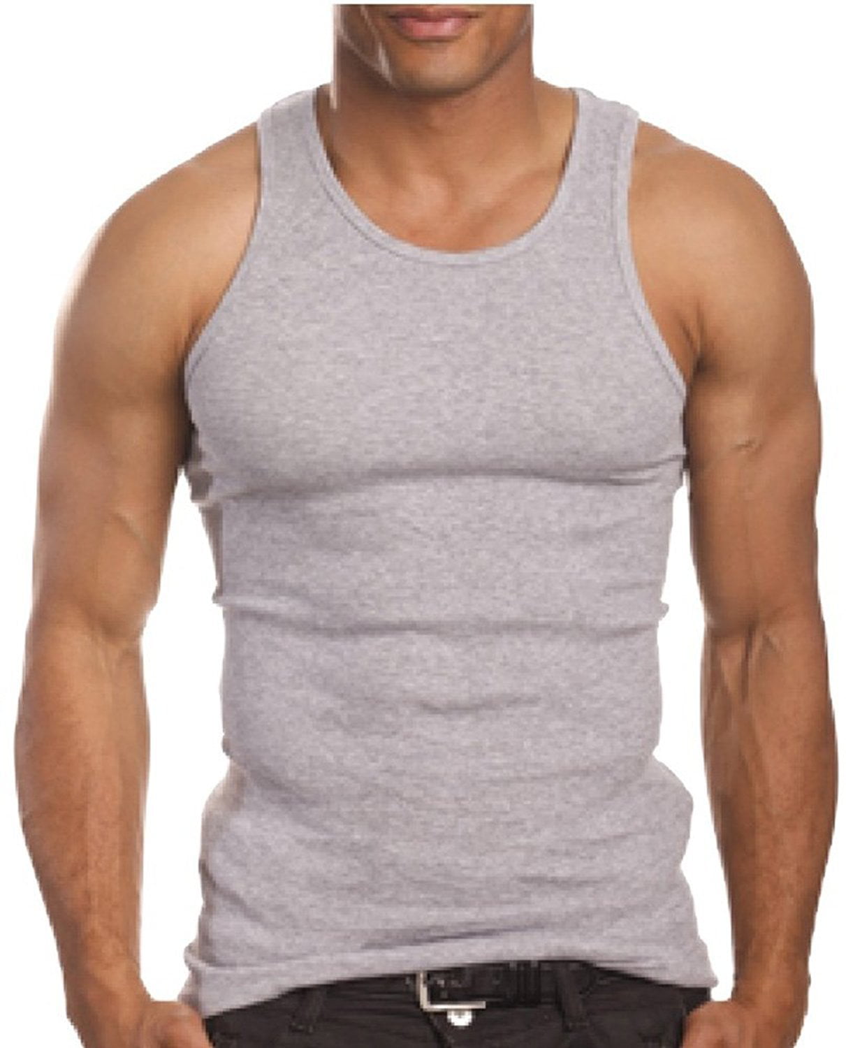 ToBeInStyle Mens Pack of Fine Ribbed Cotton Scoop Neck Sleeveless Tanks