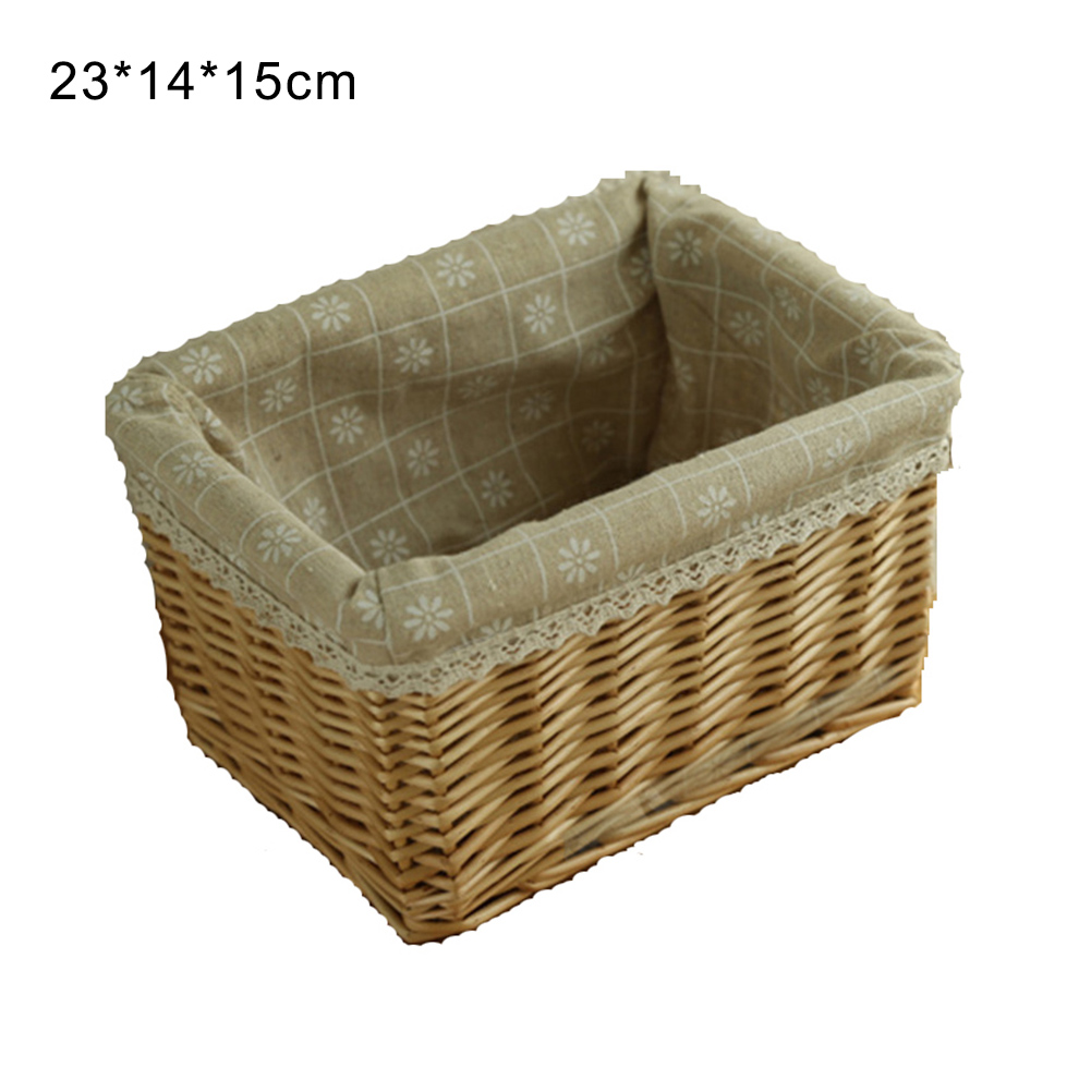 Wicker Storage Basket with Liner Small Willow Rectangular Handmade