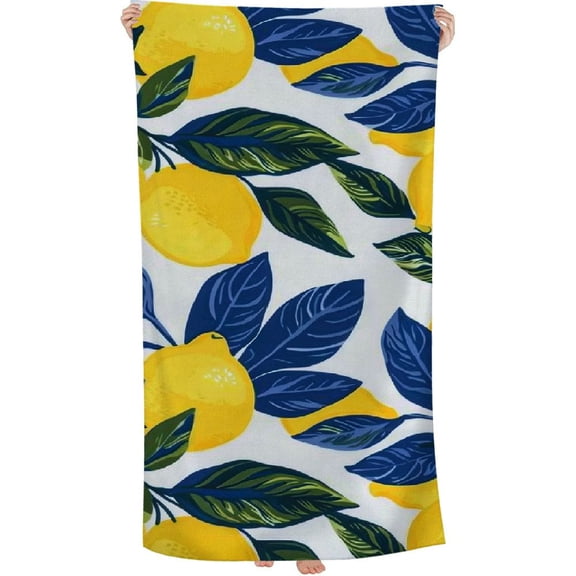 PHYHOO Large Beach Towel, Yellow Lemons Sand Free Microfiber Beach Towel, Absorbent Quick Dry Camping Yoga Towel for Swimming Pool, Picnic, Yoga, Gym 30x60in
