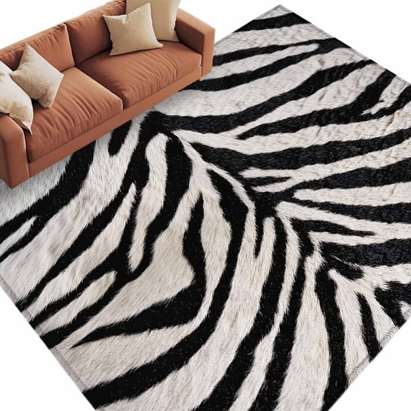 Black White Zebras Area Rugs Collection 5'x8', Vintage Abstract Art Non Slip Indoor Rectangle Throw Runner Rug Floor Mat Carpet for Living Room Dining Table Bedroom Nursery