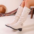 thumbnail image 6 of Women Knee High Slouch Boots Chunky Heel Buckled Mid-Calf Boots White 9.5(43), 6 of 9