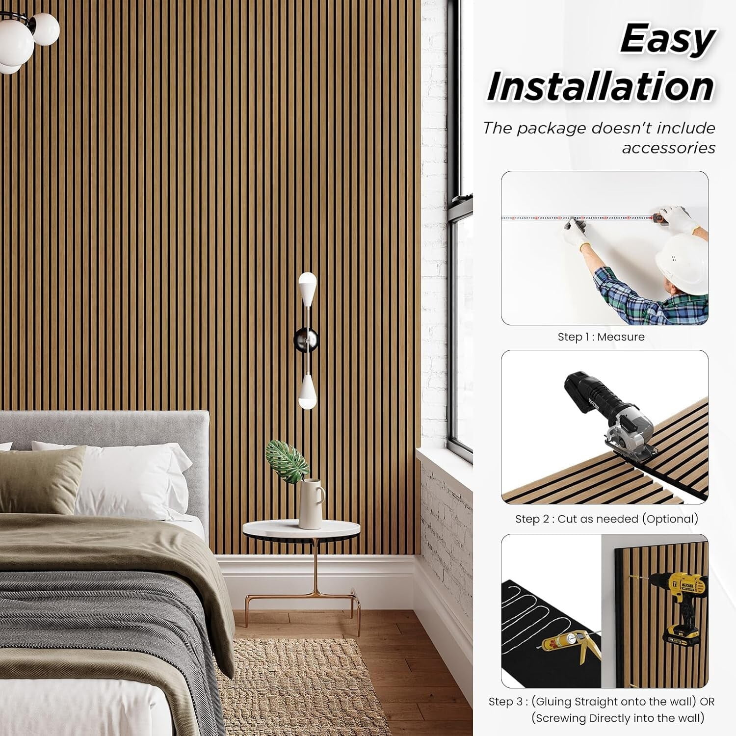 Easy4Home 2Pcs 106"x20.5" Wood Slat Soundproof Wall Panels Acoustic 3D Fluted Decorative Panels, Classic Oak