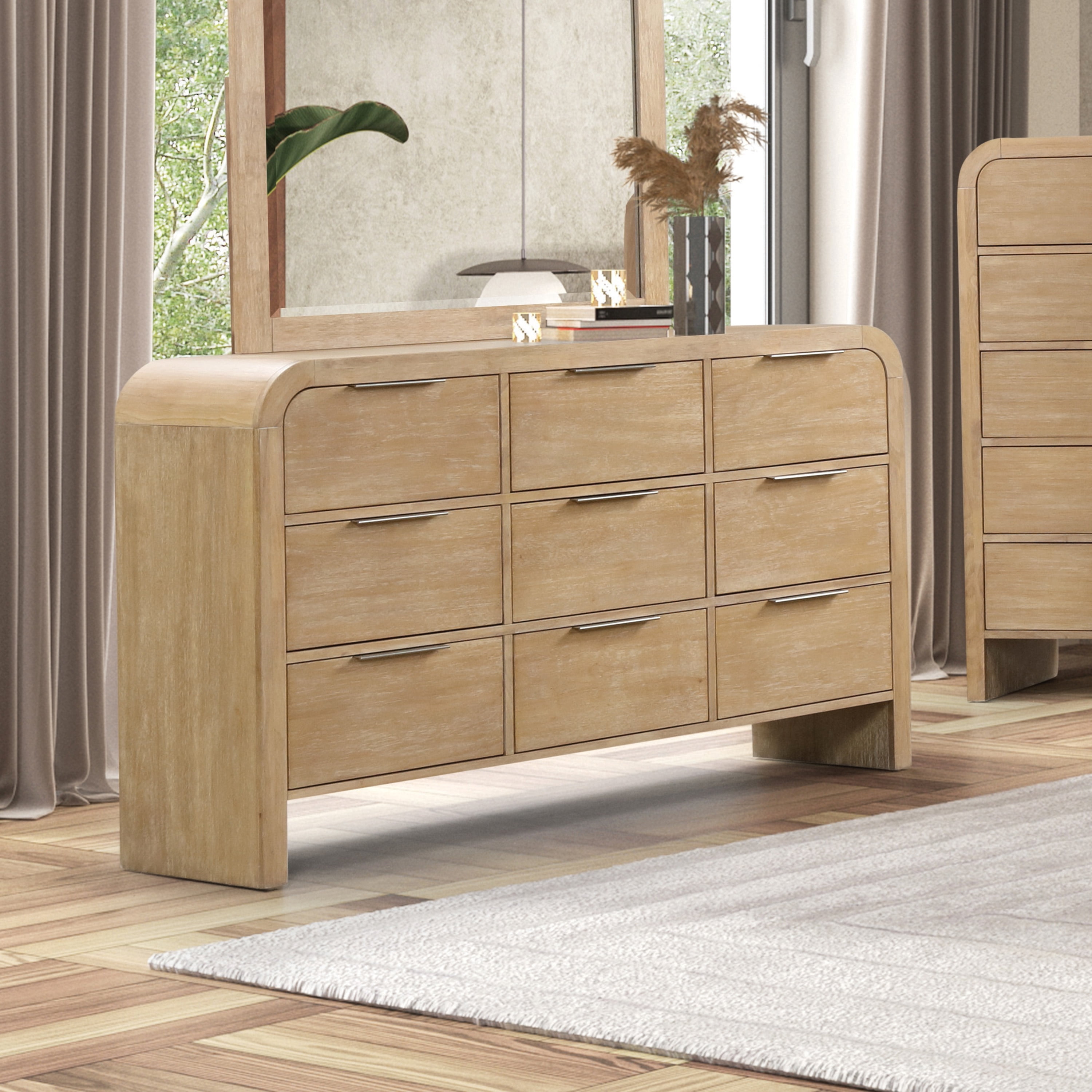 Furniture of America Riven Arched Solid Wood 9-Drawer Dresser, Natural