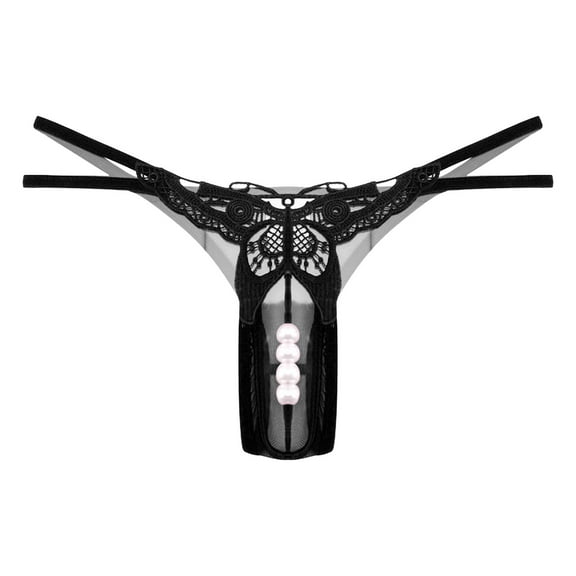 yunLCZ Underwear for Women Cotton Women Embroidered Hollow Butterfly Low Waist Underpants Open Cut Pearl Massage Thong Wasit Hipster Brief Panties for Ladies