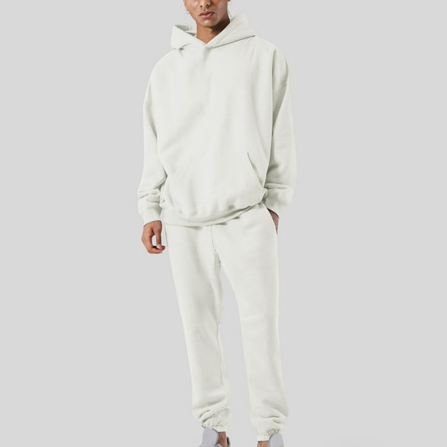 TIMIFIS Survêtement Blanc pour Homme 2 Pcs à Capuche, Ensemble de Sport Athlétique à Enfiler, Décontracté pour Course, Jogging, Ensemble de Tenue de Sport SetsFall