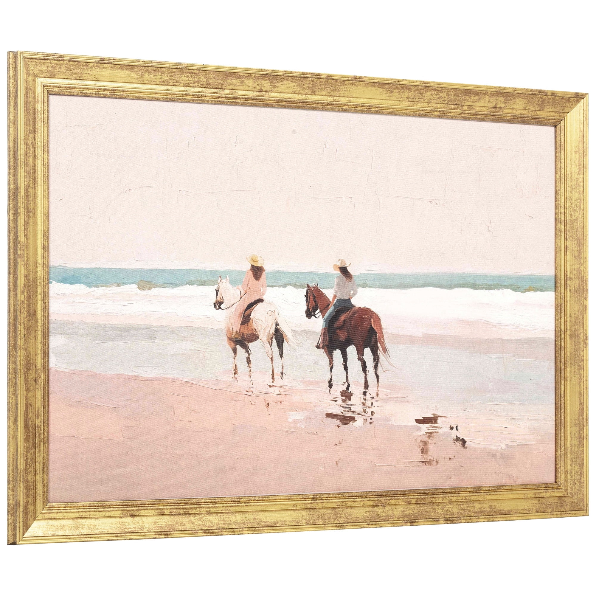 My Texas House Pink Shore Horseride 24" x 16" Coastal Framed Wall Art