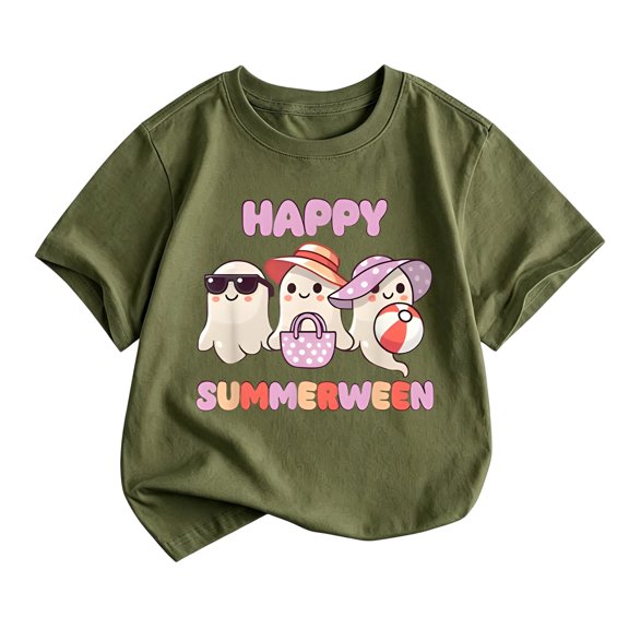 Ruiwill Halloween Shirt Boys Size 10-11 Years Fall Cute Short Sleeve Halloween T Shirts Boys Cute Ghost Letter Print Kids Tees