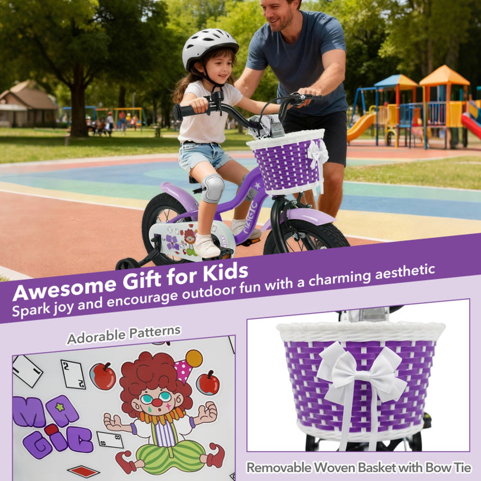 Redsmile Kids Bike 12 Inch with Training Wheels for Boys Girls Aged 3-4 Years Old, Toddler Bicycle with Adjustable Seat and Rider Height 31.5"-41.3", 110 lb Capacity, Purple