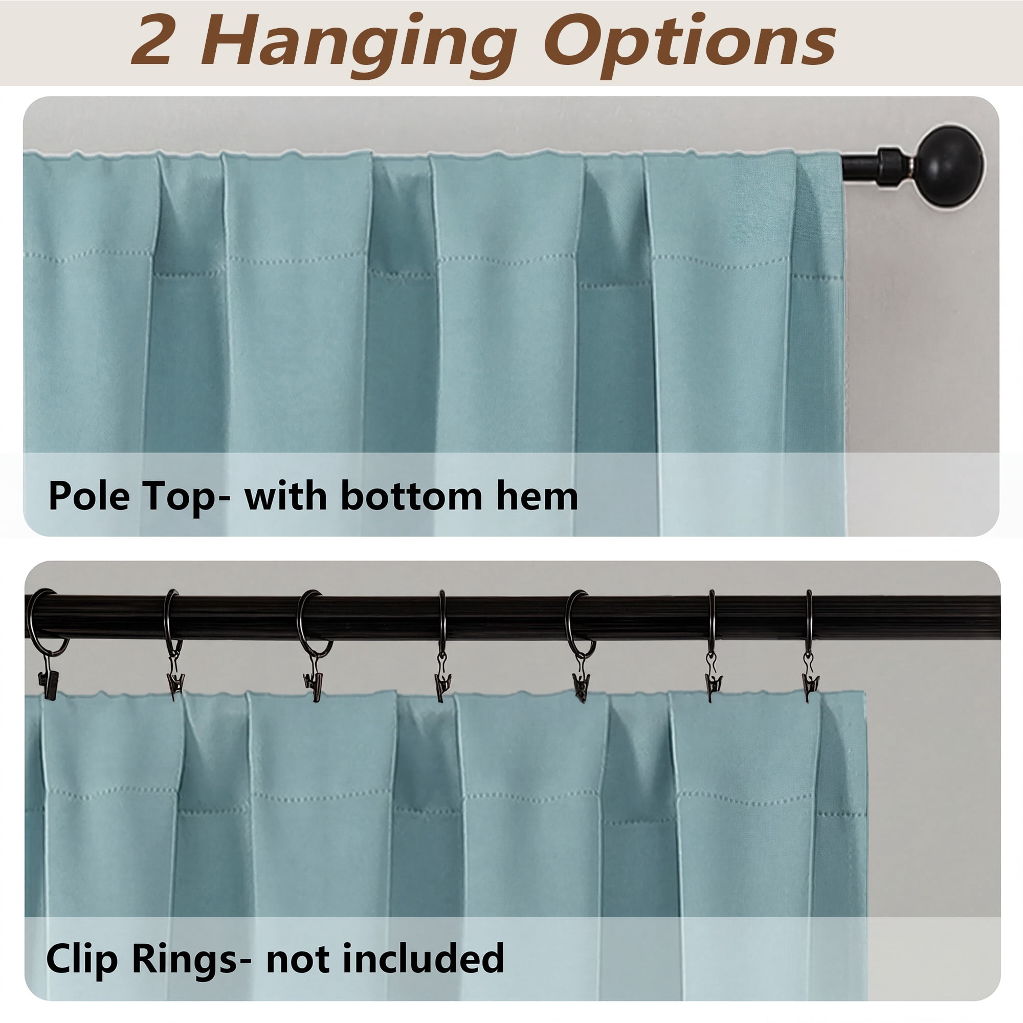 MKHILL Aether Aqua Rod Pocket Blackout Curtains 2 Panels, 63 Inch Long Thermal Insulated Light Blocking Window Drapes, Each 40" W x 63" L, Aqua