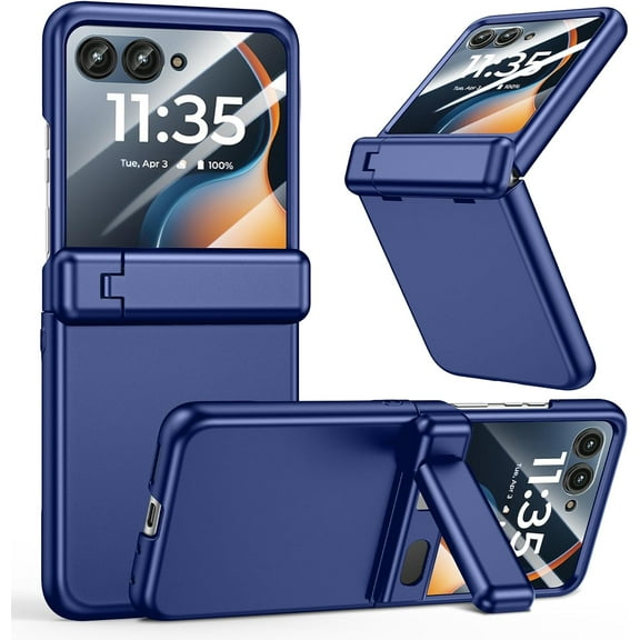 for Motorola Razr 2024/2025 Case, for Moto Razr 2024/2025 Phone Case with Hinge Protection & Built-in Screen Protector & Kickstand Full Body Protective Hard PC Slim Cover - Blue