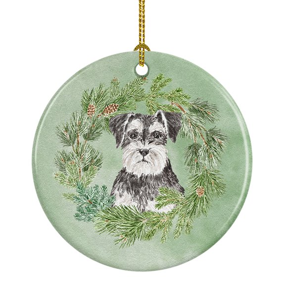 Schnauzer Black and Silver Christmas Wreath Ceramic Ornament 2.8 in x 2.8 in