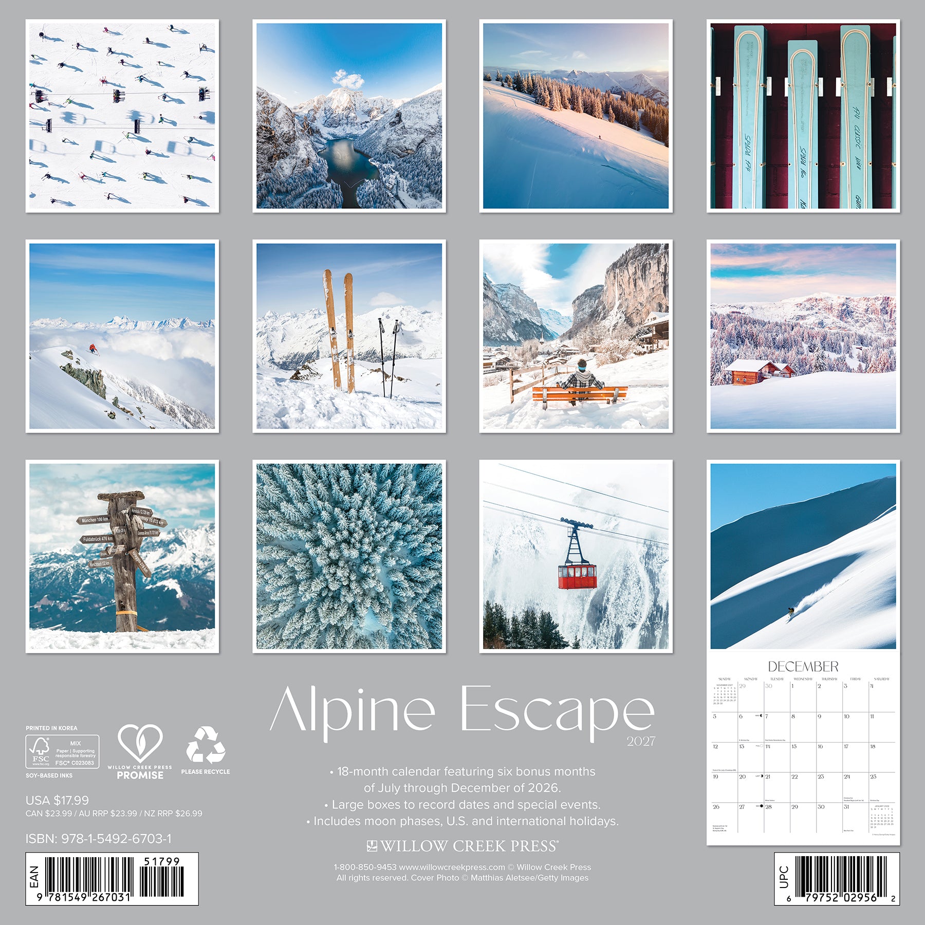 Willow Creek Press, Alpine Escape 2027 Wall Calendar