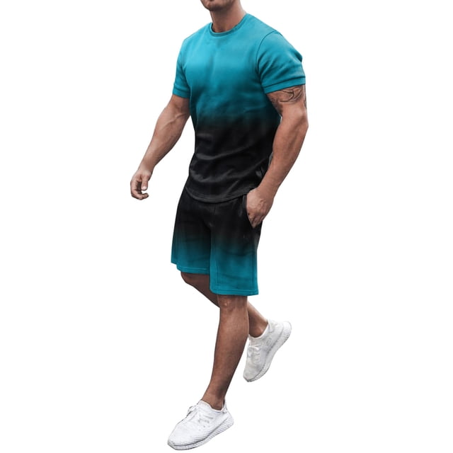 toraway Mens Sets Fashion Men Spring Summer 2 Piece Suit Beach Short Sleeve Printed Tops Blouse Short Set Loose Short Pant Set M