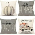thumbnail image 1 of Fall Decor Pillow Covers 18x18 Set Of 4 Gray Pumpkin Farmhouse Decorations Happy, 1 of 4