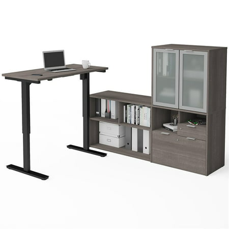 Bestar i3 Plus Height Adjustable L-Desk with Frosted Glass Door