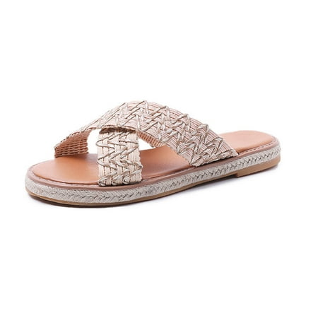 

Hvyesh Clearance Sandals for Women Women s Casual Woven Flat-bottomed Slippers Comfy Beach Flats Sandals Summer Bohemian Sandals for Women