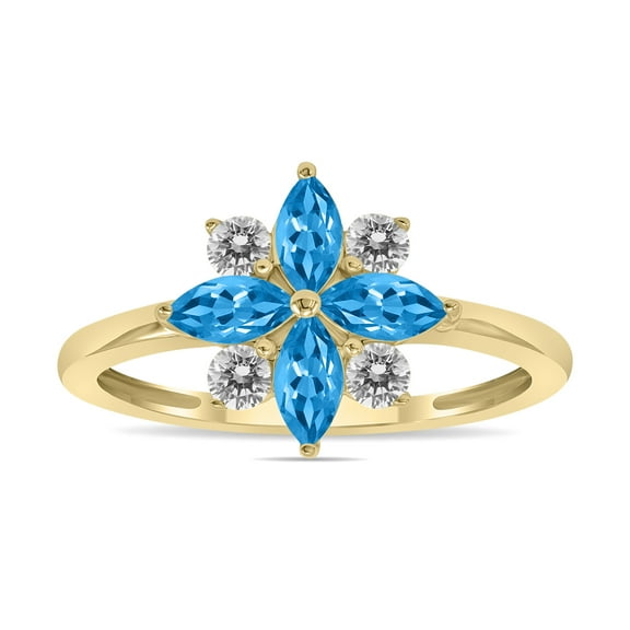SZUL Women's 3/4 Carat TW Blue Topaz and Diamond Flower Ring in 10K Yellow Gold