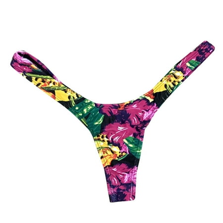 ANINEO Women Brazilian Print Bikini Bottom Thong Bathing Beach Swimsuit Swimwear Cozy Hawaii Summer Tropical Brazilian Beachwear