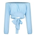 thumbnail image 4 of Miluxas Women's Elegant Long Sleeve off Shoulder Top Tie Front Ruffle Hem Blouse Blue 10(XL), 4 of 9