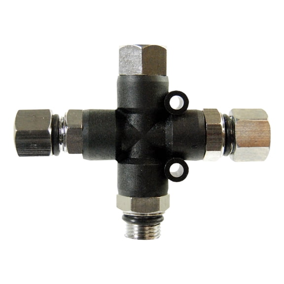 Master Airbrush 3-Way Air Hose Splitter Manifold with Pugs - 1/8" BSP Fittings; 3 Male Air Outlets and 1 Female Air Inlet