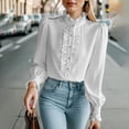 thumbnail image 6 of Gsakboxl Womens Summer Tops Womens Ruffled Long Sleeve Shirt Elegant Button Down Blouse with Ruffle Trim on Neckline Chic Casual Top for Spring and Autumn L, 6 of 7