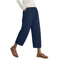 thumbnail image 3 of cocolona Womens Summer Casual Capri Linen Pants Elastic Waist Drawstring Wide Leg Cropped Beach Lounge Pants with Pockets, 3 of 5