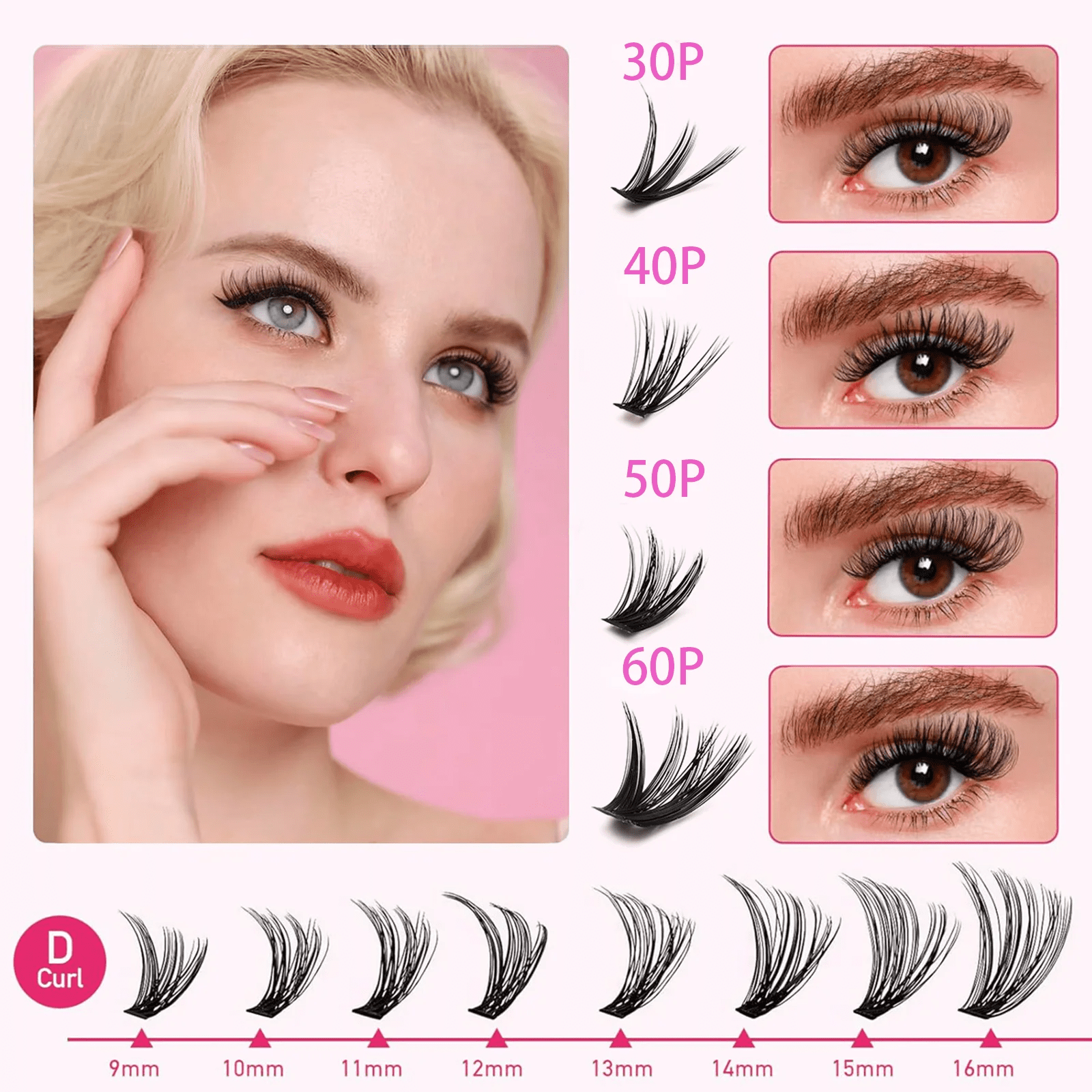 HCUSIHFEW  Lash Extension Kit 640pcs Individual Lashes Cluster Eyelash Extension Kit 30D+40D 9-16mm Mixed Color Lashes