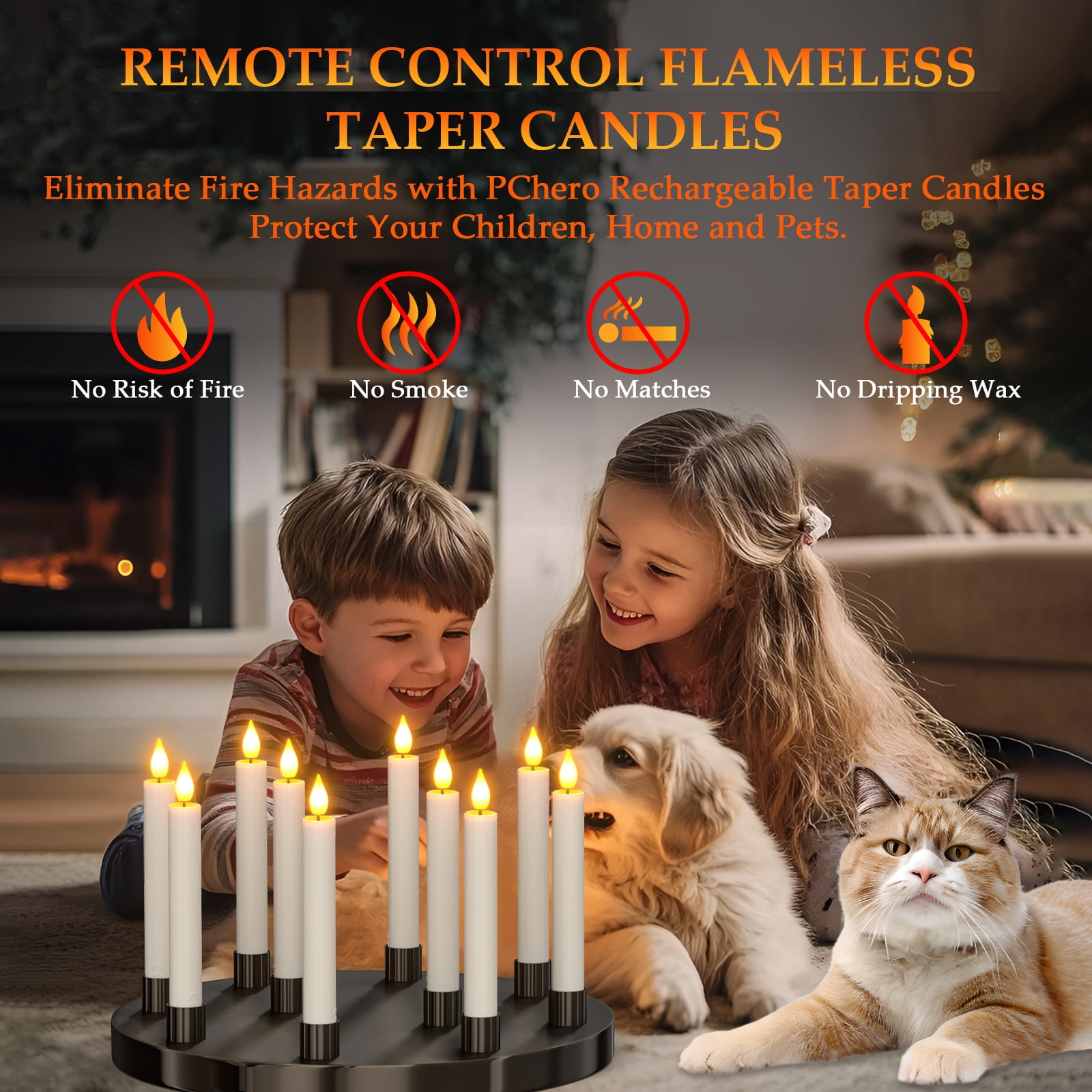 PChero Rechargeable Flameless Taper Candles with Remote Timer & Charging Base, 10pcs LED Candlesticks Flickering, 6.7" Battery Electric LED Taper Candles for Home Wedding Christmas Decor