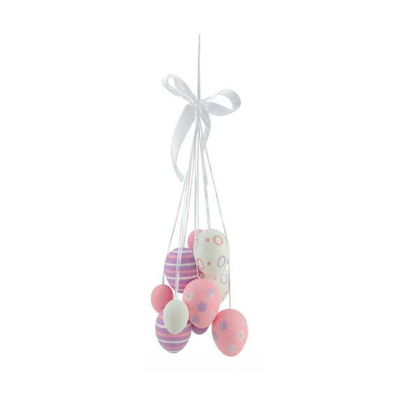 17" Pastel Pink Purple and White Floral Striped Spring Easter Egg Cluster Hanging Decoration