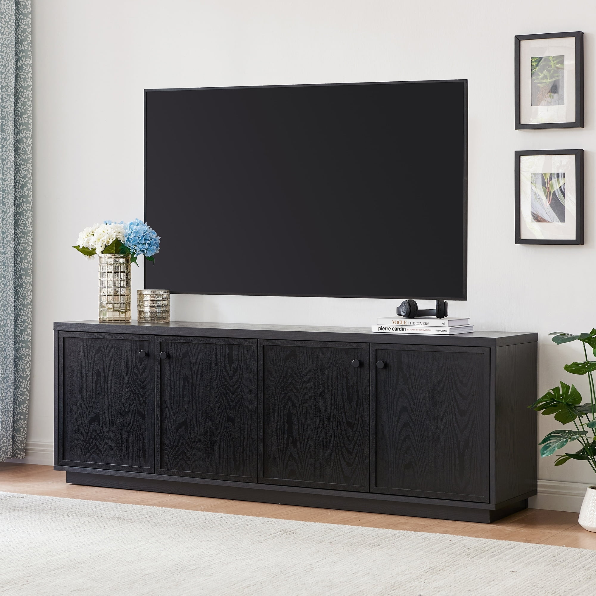 Evelyn&Zoe Ormond Rectangular TV Stand for TV's up to 75", Black Grain