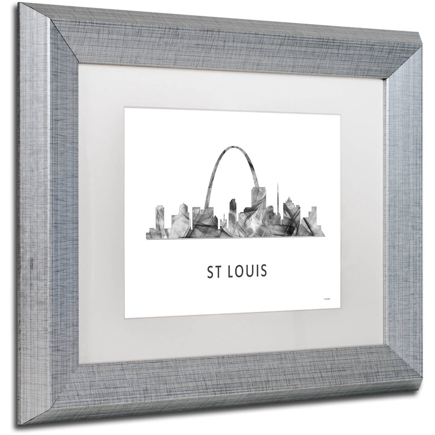 Trademark Fine Art 'St Louis Missouri Skyline WB-BW' Canvas Art by Marlene Watson, White Matte, Silver Frame
