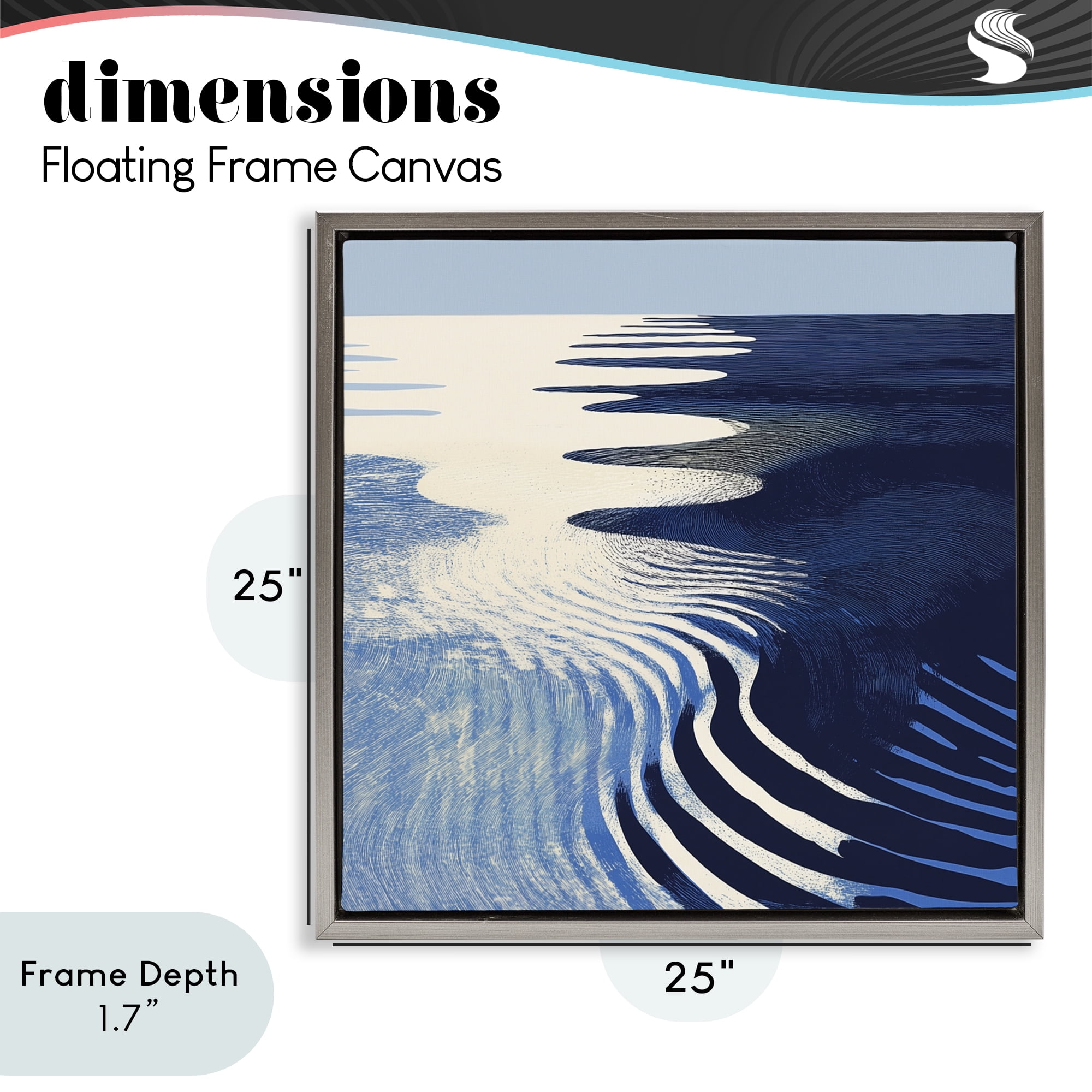 Stupell Industries Abstract Cobalt Ripples Gray Framed Floater Canvas Wall Art, design by Walker Noble