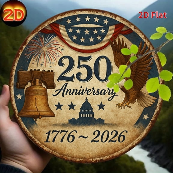 Commemorating The Usa'S 250Th Anniversary with a Engraving Featuring, Vintage Style, 1pc, 8" Round Aluminum Wall Art Sign, Metal Signs, Wall Decor For Office, Cafe, Room, Home, Bathroom, 2D Flat