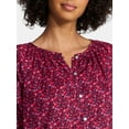 thumbnail image 5 of Time and Tru Women's Cotton Button Front Blouse with ¾ Length Sleeves, Sizes XS-XXXL, 5 of 6
