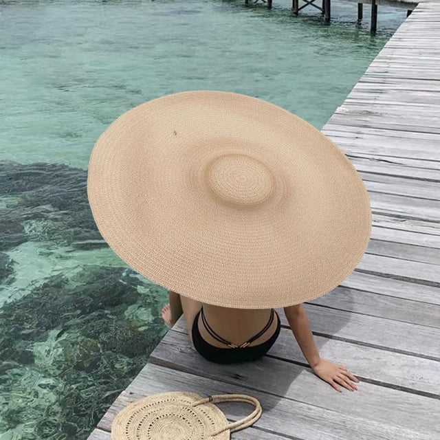 Sombreros de paja de playa de gran tamaño,Sombreros de paja de playa de gran tamaño Sombrero de sol de paja flexible Sombrero de paja de ala ancha para mujer construido para precisión