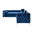 thumbnail image 4 of Inspired Home Sania Velvet Corner Sectional Sofa 120" Left Facing Button Tufted Nailhead Trim, Navy Blue, 4 of 9