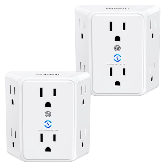 LENCENT Multi Plug 6 Outlet Extender, 2 Pack Surge Protector Wall tap, Power Strip 3-Side Widely Spaced Adapter Multiple Charger Expander for Home 2 PACK