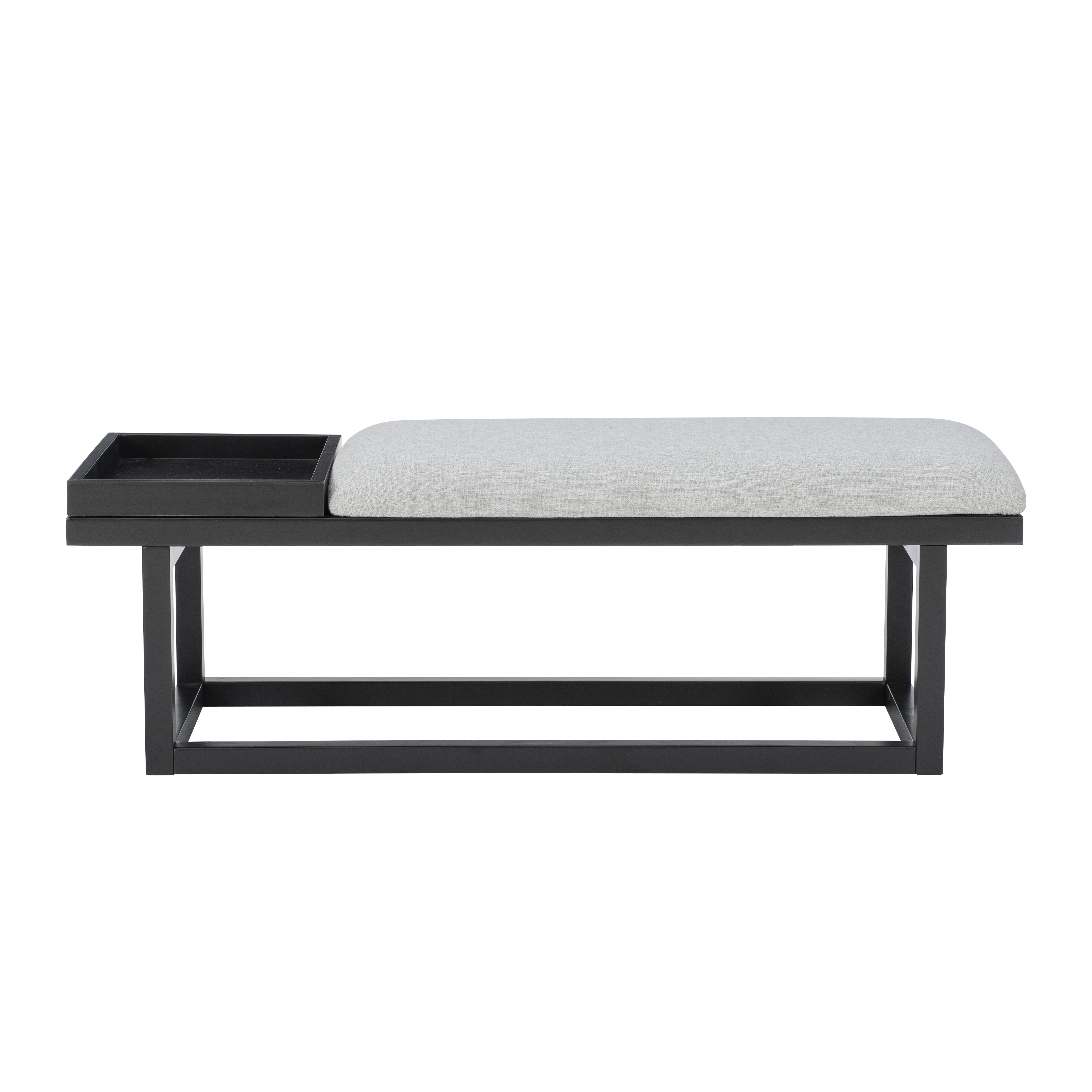 Linon Mickle Upholstered Bench with Built-In Tray, Black/Gray